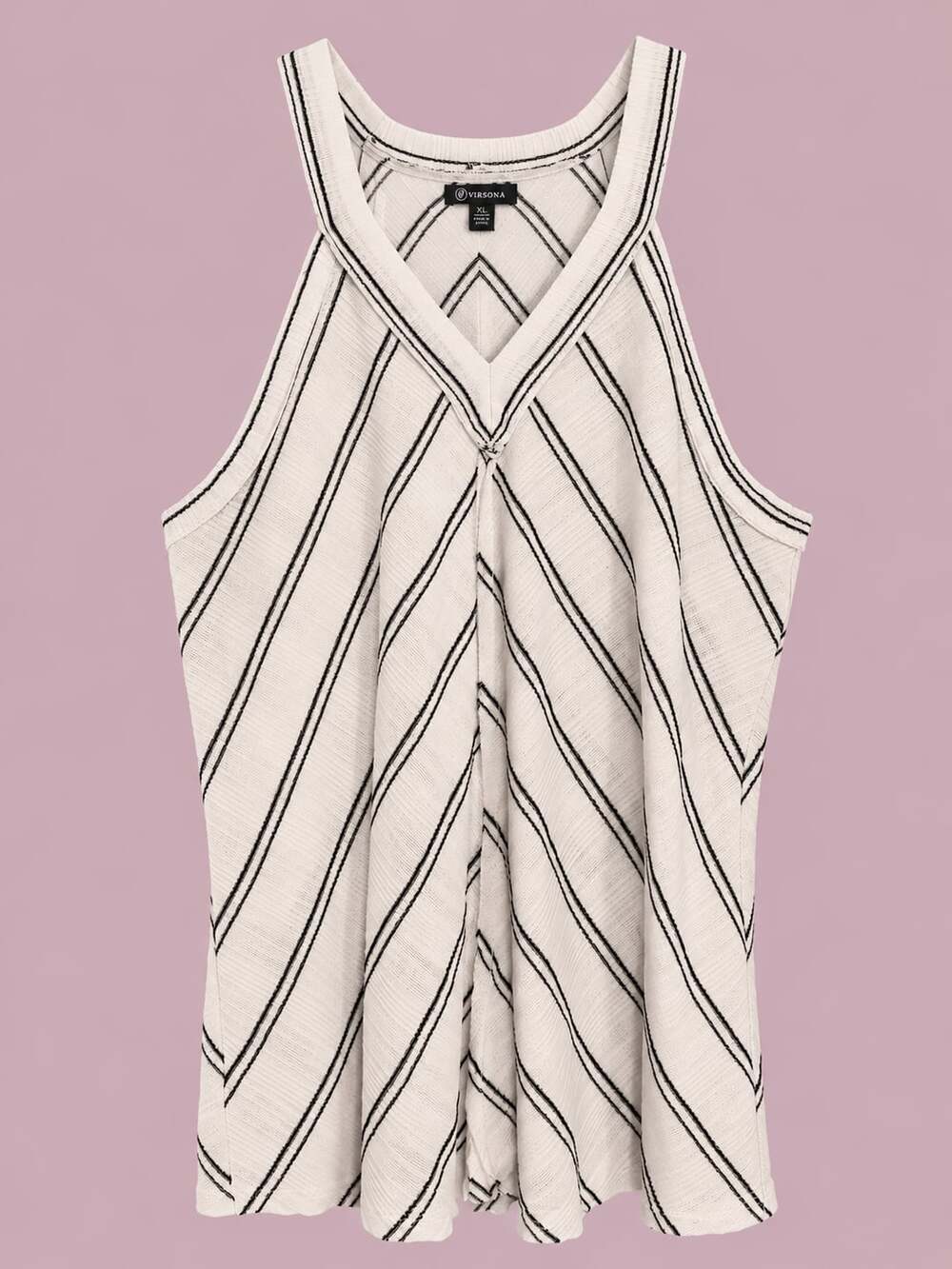 Versona Striped V-Neck Tank Top Size XL White Black